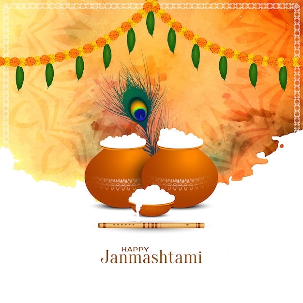 Happy janmashtami indian festival stylish background | Free Vector