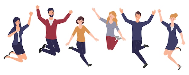 Premium Vector | Happy jumping office workers. cheerful corporate ...