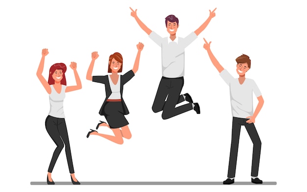 Download Happy jumping office workers flat vector illustration and ...