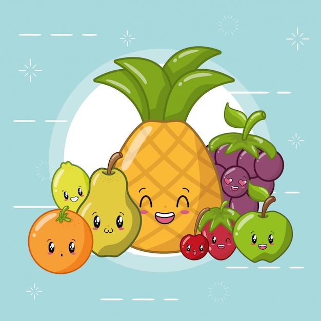 Free Vector Happy Kawaii Fruits Emojis Frutas Kawaii Kawaii My Xxx