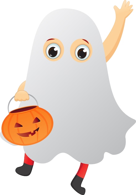 Premium Vector | Happy kid in a ghost costume