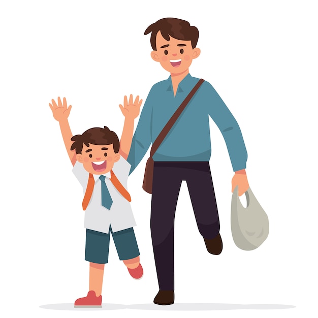 Premium Vector | Happy kid going home with his father