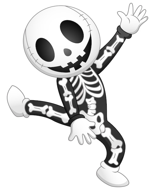 Premium Vector Happy kid wearing skeleton costume