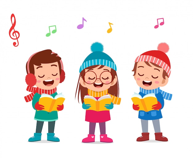 Premium Vector | Happy kids christmas sing musical