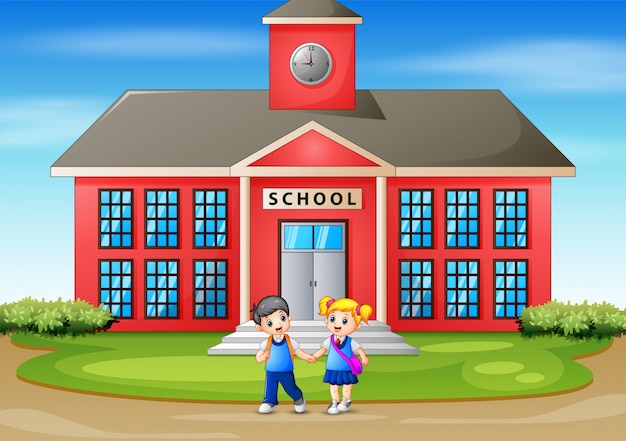 children-walking-in-front-of-the-school-building-5220894-vector-art-at