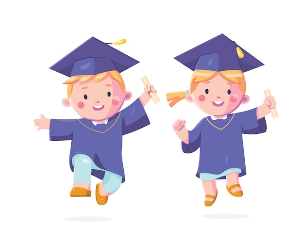 Premium Vector | Happy kids graduation day character