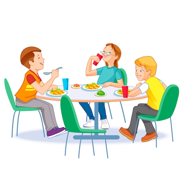 Premium Vector | Happy kids having lunch together