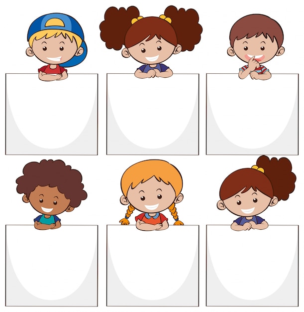 Happy kids and white papers | Free Vector