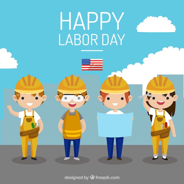 Happy labor day background with workers