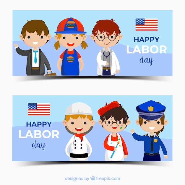 Happy labor day banners with workers