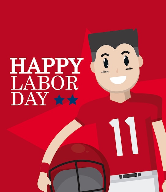 Premium Vector Happy labor day card with football player cartoon