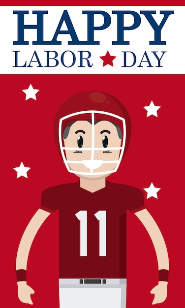 Premium Vector | Happy labor day card with football player cartoon
