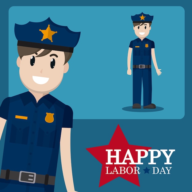 警察官漫画と幸せ労働日のカード プレミアムベクター