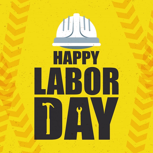 Premium Vector | Happy labor day celebration with helmet and lettering