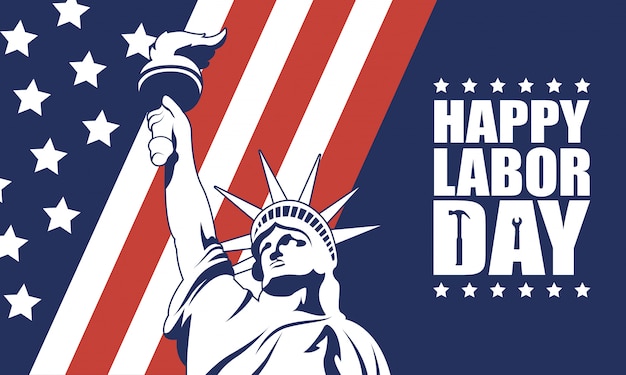 Premium Vector | Happy labor day celebration with usa flag and liberty ...