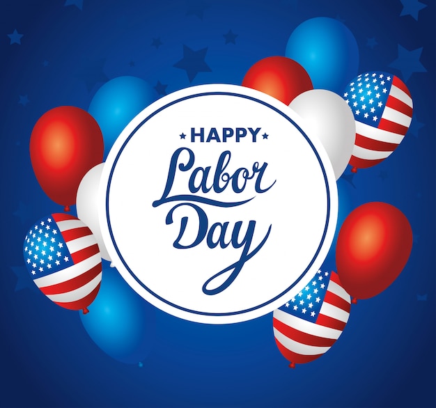 Premium Vector | Happy labor day holiday banner with balloons helium ...