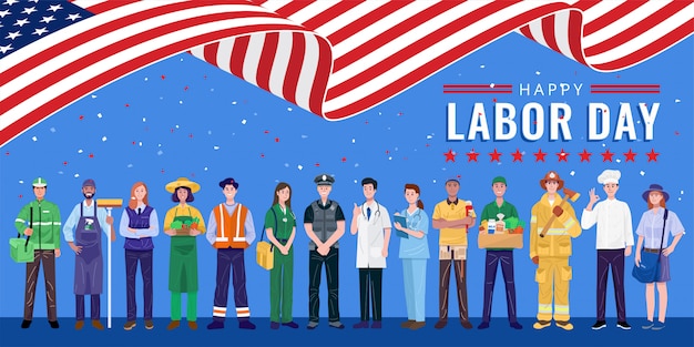 Premium Vector | Happy labor day. various occupations people standing ...