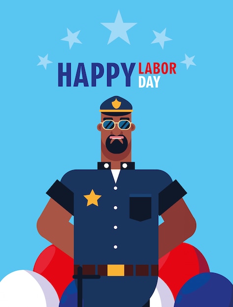 Premium Vector | Happy labor day with police officer