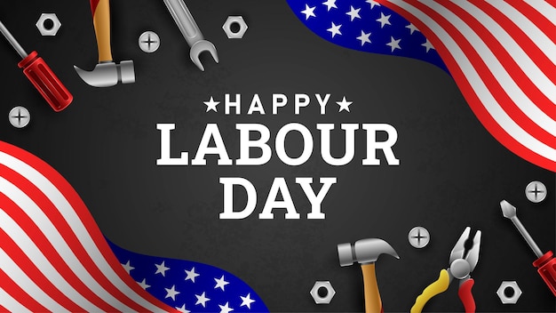 Premium Vector | Happy labour day background with american flag yellow ...