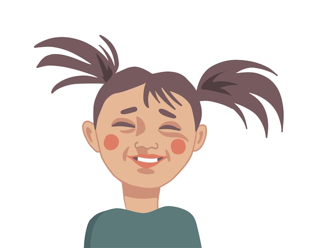 Premium Vector | Happy laughing little girl closeup portrait in cartoon ...