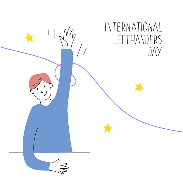 ハッピー左利きの日 8月13日 国際左利きデーのお祝い 左手はペンを持って書きます ウェブサイト 店舗などの左利き用リソースのイラスト プレミアムベクター