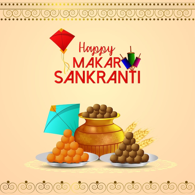 Premium Vector | Happy makar sankranti background with creative sweet ...