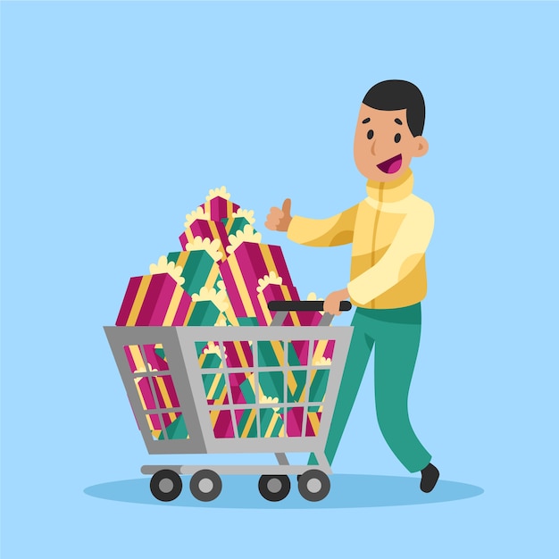 Happy man buying christmas gifts | Free Vector