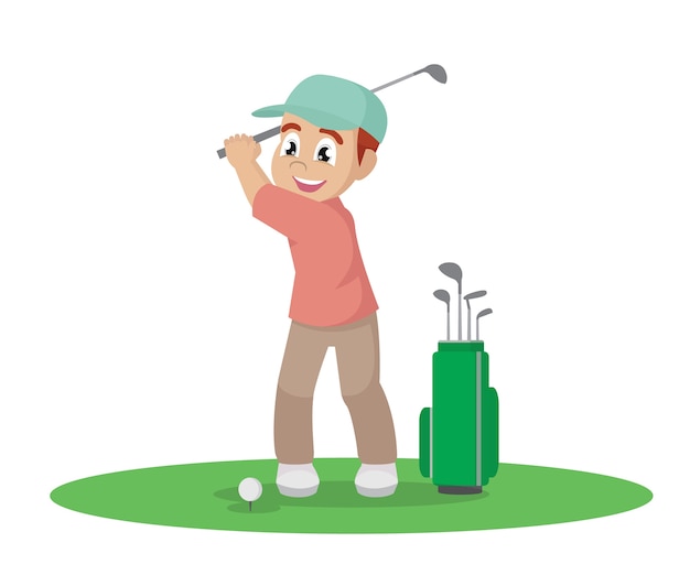 Premium Vector | Happy man playing golf.