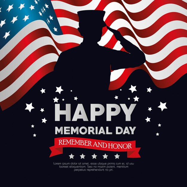 Premium Vector | Happy memorial day card with soldier silhuette