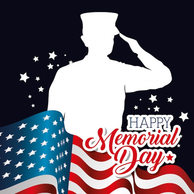 Premium Vector | Happy memorial day card with soldier silhuette