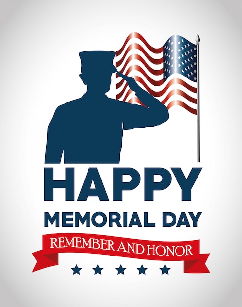 Premium Vector | Happy memorial day card with soldier silhuette