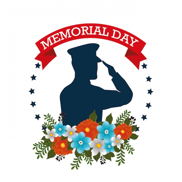 Premium Vector Happy memorial day with beautiful flowers and soldier