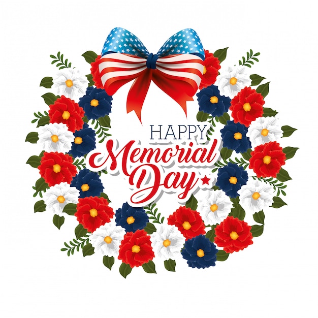 Premium Vector | Happy memorial day with beautiful flowers and usa flags