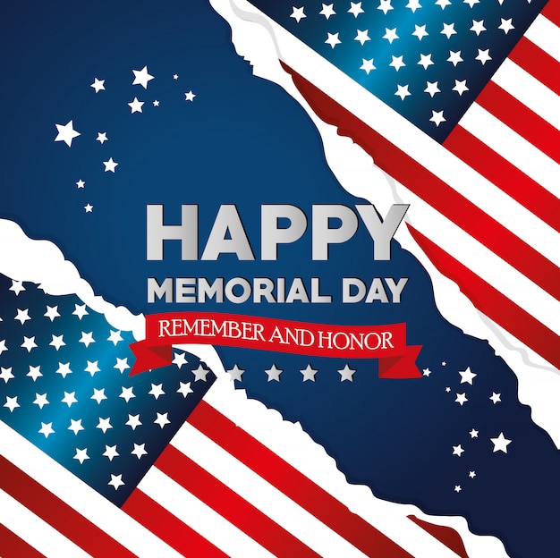 Premium Vector | Happy memorial day with flag