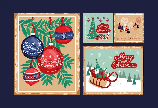 Download Free Vector Happy Merry Christmas Bundle Of Cards