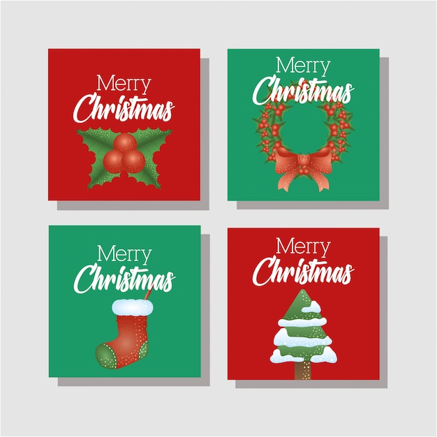 Download Free Vector Happy Merry Christmas Bundle Of Cards