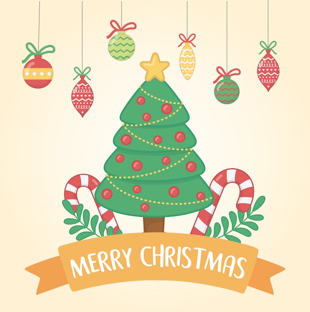 Premium Vector | Happy merry christmas card with pine tree