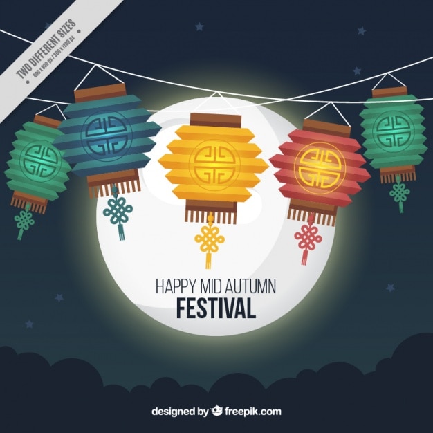 Happy mid-autumn festival with lanterns and
moon