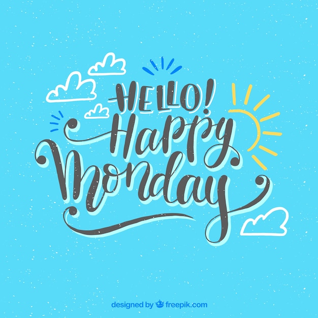 Free Vector | Happy monday blue background with drawing sun and clouds