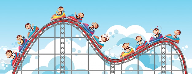 Free Vector | Happy monkeys riding on roller coaster with sky
