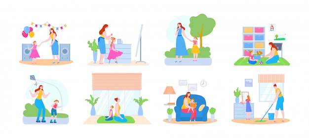 Premium Vector | Happy mother and daughter spending time together ...