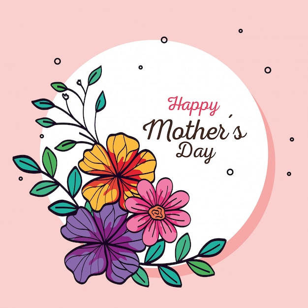 Download Happy mother day card and frame circular with flowers decoration | Free Vector