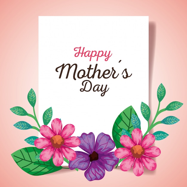 Premium Vector | Happy mother day card with flowers decoration