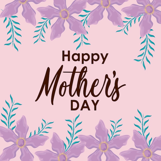 Premium Vector | Happy mother day card with frame of flowers
