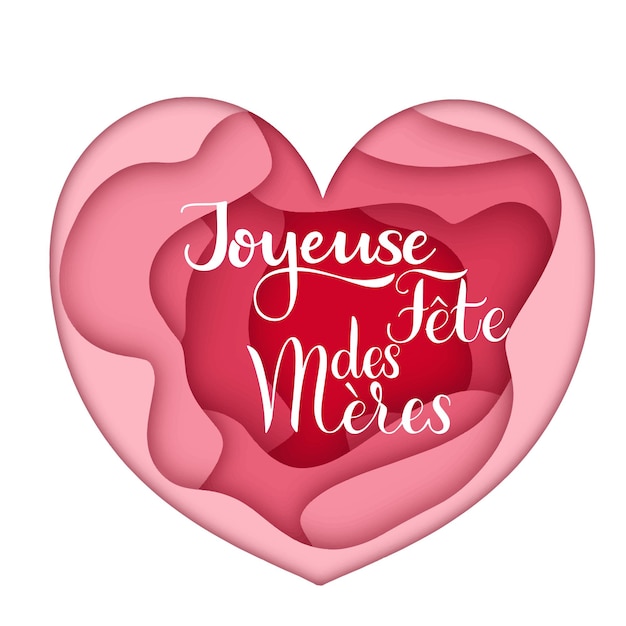 Premium Vector Happy Mother Day Lettering On French Greeting Card Design Hand Drawn Text On Heart Background