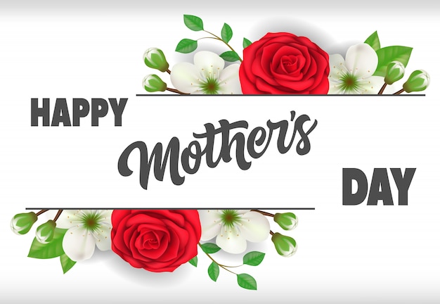 Happy Mother Day lettering with roses. Mothers\
Day greeting card.