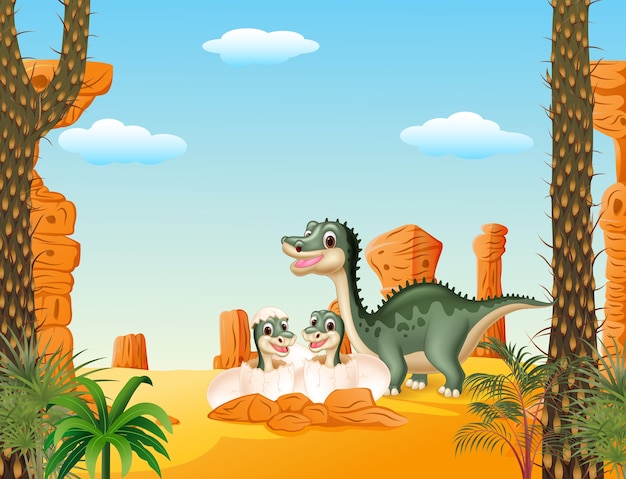 Download Happy mother dinosaur with baby hatching | Premium Vector