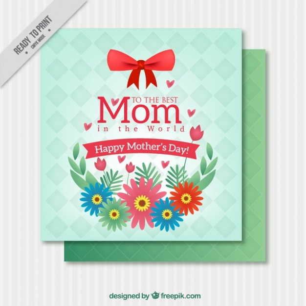 Happy mother's day card with flowers and a red
bow