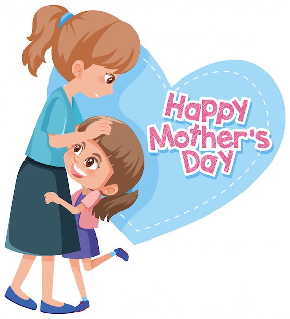 Premium Vector Happy Mother S Day Greeting With Mom And Girl Hugging