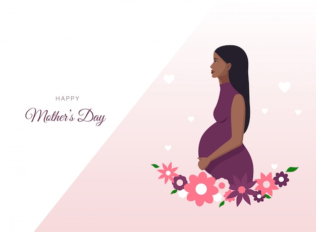 母の日おめでとう 妊娠中のアフリカ系アメリカ人女性のイラスト バナーやウェブサイトに最適 プレミアムベクター